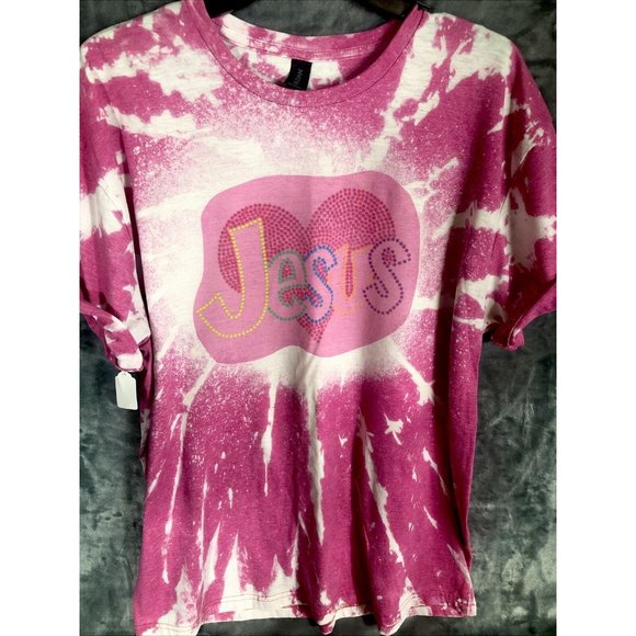 Custom Jesus T-Shirt Women’s Pink Size Extra Large Bleached Shirt - Picture 5 of 9